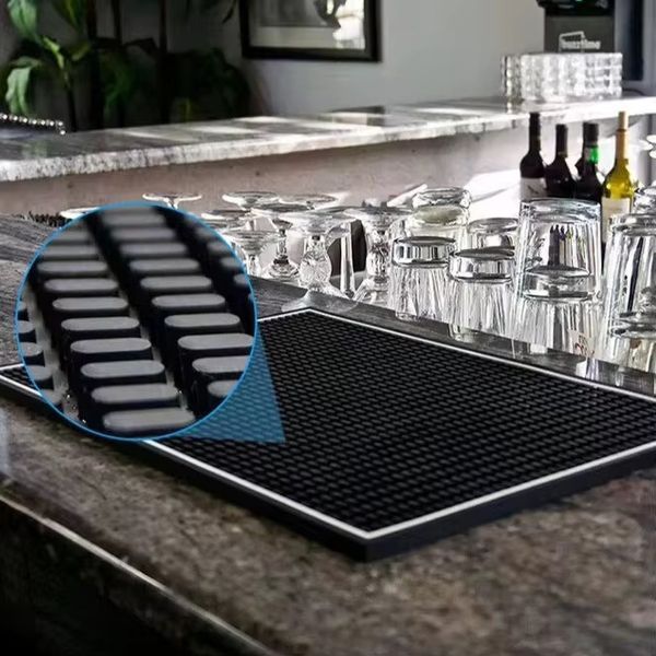 Барний килимок гумовий Bar House Спіл-Стоп 30&times;15&times;1 см з білою рамкою &ndash; стійкий до розливів, нековзний для інвентаря Чорний BM-30/15WhiteBlack фото