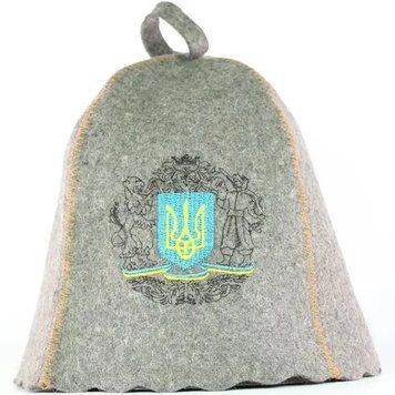 Колпак для бани и сауны с вышивкой "Герб Украины" натуральный войлок Серый BH-0183692 фото
